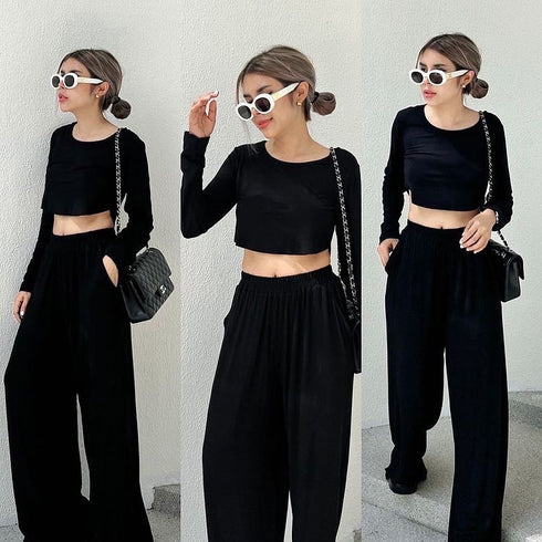 YUNAKA Two Piece Cropped Top with Trouser